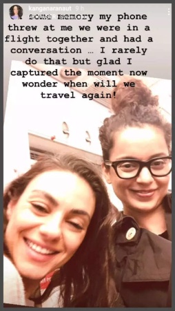Kangana Ranaut's Throwback Photo Reveals Unexpected Mid-Air Encounter with Mila Kunis