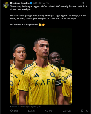 Cristiano Ronaldo's rallying cry ahead of Saudi Pro League season:  'Can't do it alone, we need you'