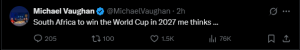 Headline:
Vaughan Predicts South Africa to Clinch 2027 Cricket World Cup After Dominant ODI Performances