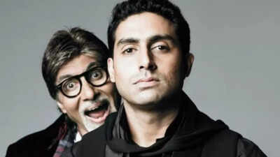 Amitabh Bachchan listening to Abhishek Bachchan in a studio