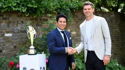 Sachin Tendulkar and James Anderson, legends of cricket.