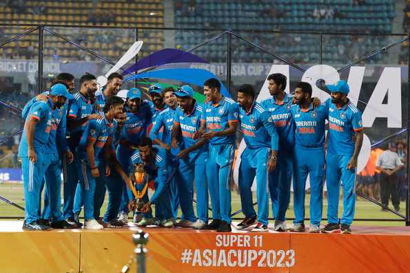 Team India celebrates their Asia Cup victory in 2023.