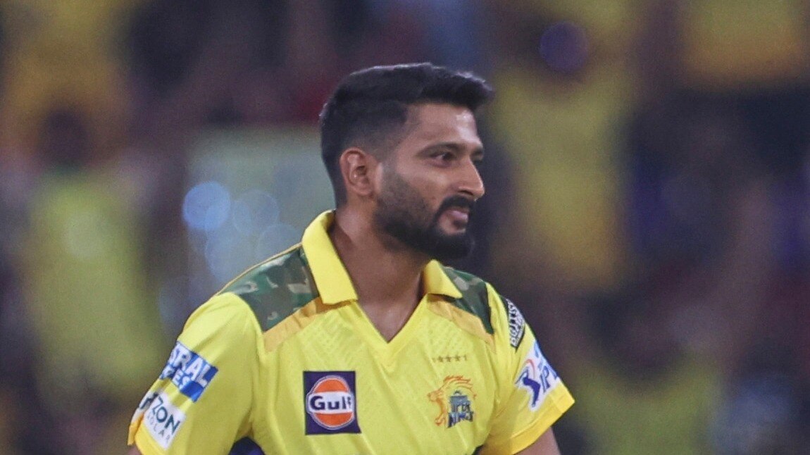Khaleel Ahmed bowling during an IPL match