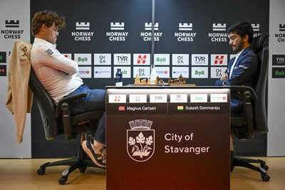 Magnus Carlsen and D. Gukesh during a game at Norway Chess 2025.