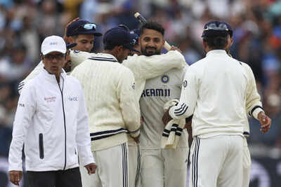 Akash Deep and teammates celebrate victory against England.