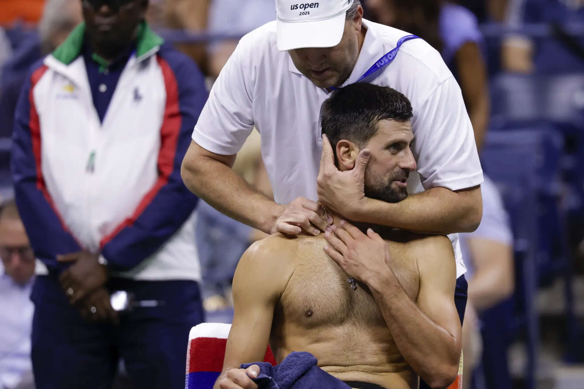 Novak Djokovic's neck bothers him during a US Open win. He will face Taylor Fritz next