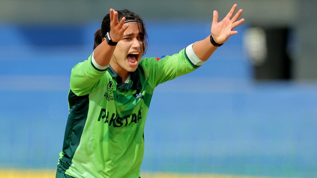 Pakistan captain Fatima Sana in action. Courtesy: Reuters Fatima Sana in action